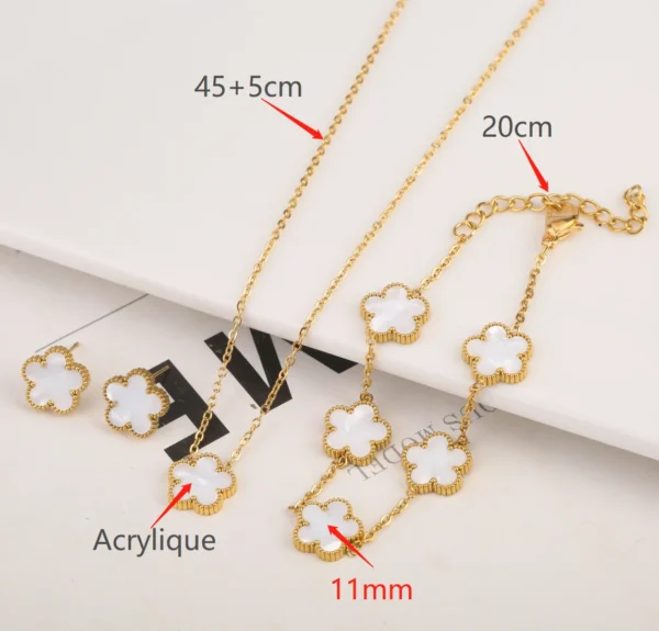 Adjustable Gold-Plated 316L Stainless Steel Five-Leaf Clover Bracelet