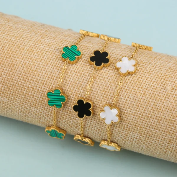 Adjustable Gold-Plated 316L Stainless Steel Five-Leaf Clover Bracelet